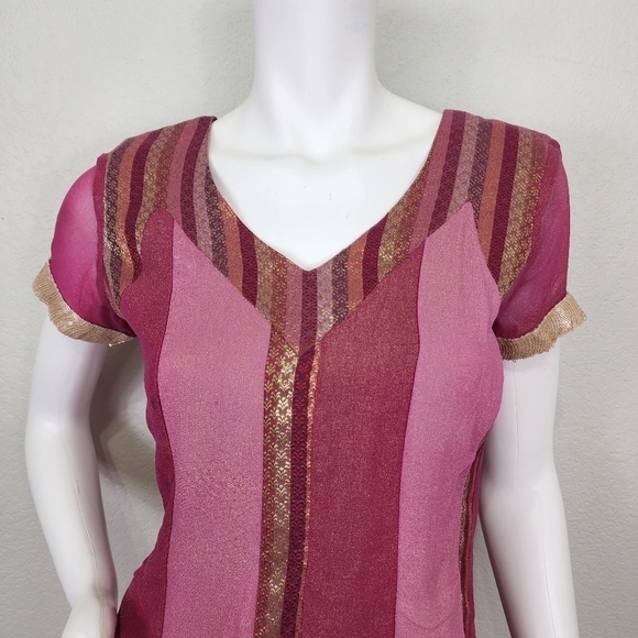 Sakshi Malhotra Pink Gold Boho India Print Tunic Top Size M - Picture 2 of 7